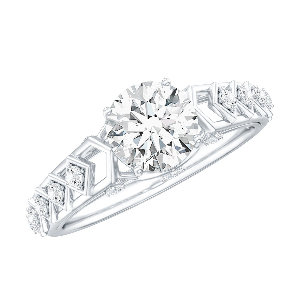 Round Cut Certified Moissanite Art Deco Engagement Ring
