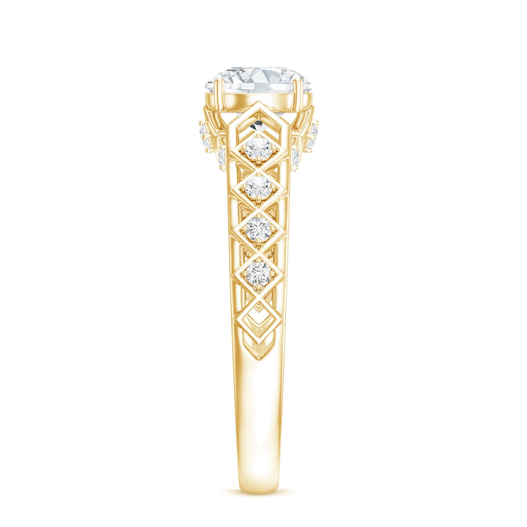 Round Cut Certified Moissanite Art Deco Engagement Ring