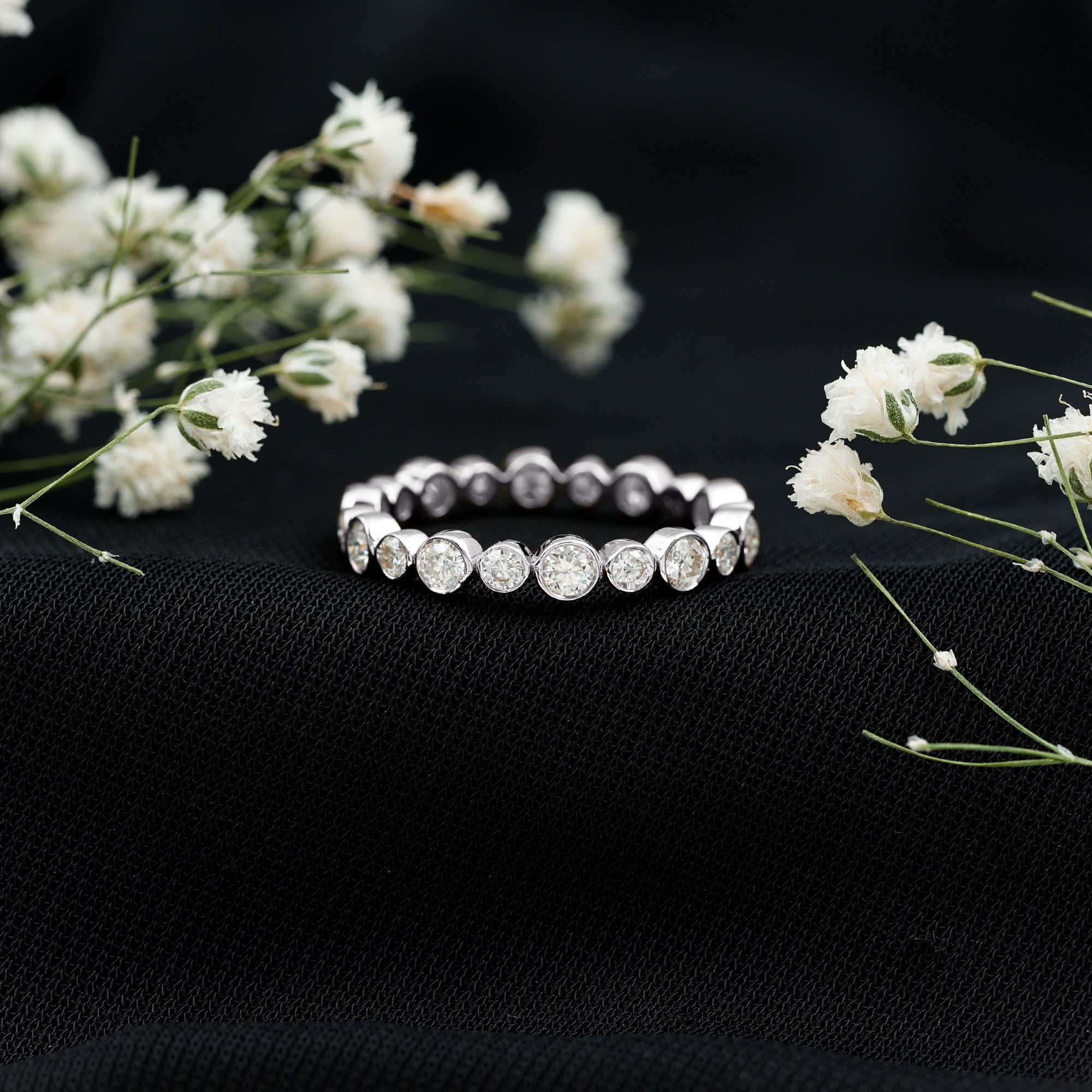 Round Cut Certified Moissanite Bezel Set Eternity Band