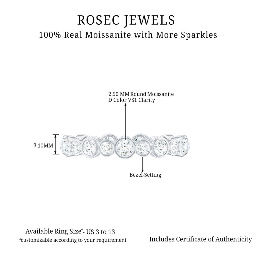 Round Cut Certified Moissanite Bezel Set Eternity Band