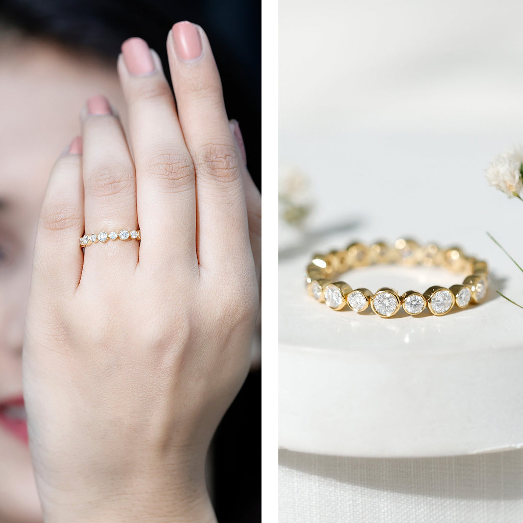 Round Cut Certified Moissanite Bezel Set Eternity Band