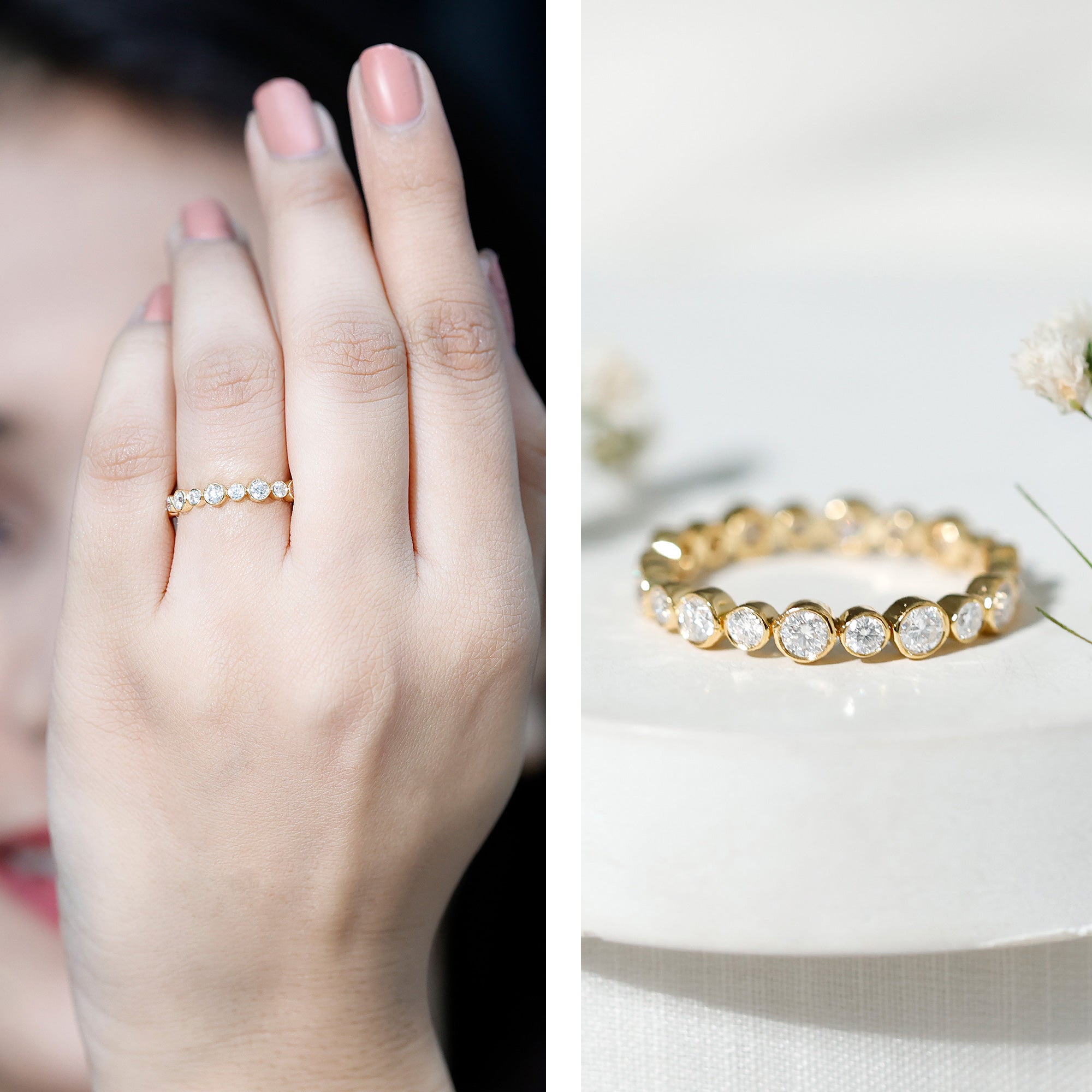 Round Cut Certified Moissanite Bezel Set Eternity Band