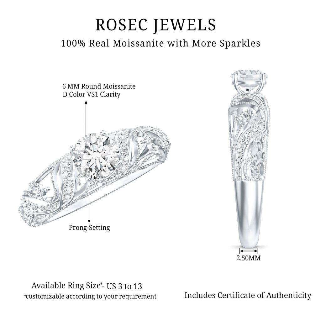 Vintage Inspired 0.98 Carat Moissanite Engagement Ring for Women