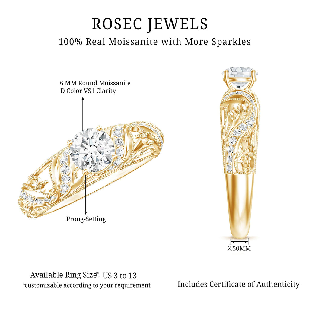 Vintage Inspired 0.98 Carat Moissanite Engagement Ring for Women