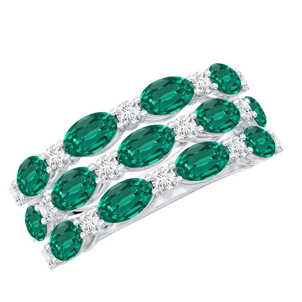 Oval Cut Lab Grown Emerald Statement Wedding Band with Diamond