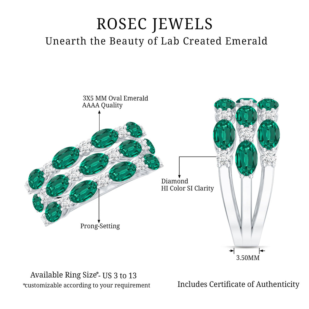 Oval Cut Lab Grown Emerald Statement Wedding Band with Diamond