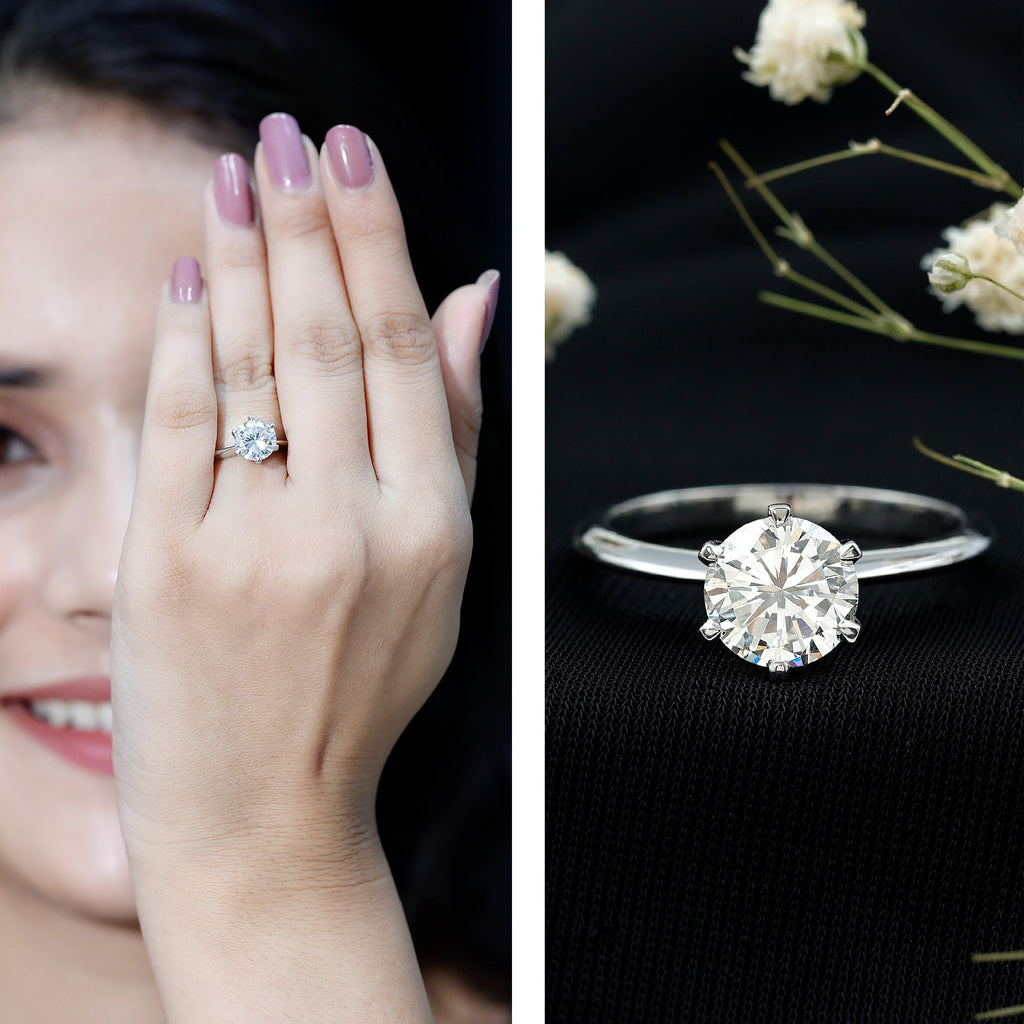 Brilliant Cut Solitaire Moissanite 2 CT Engagement Ring with Certificate
