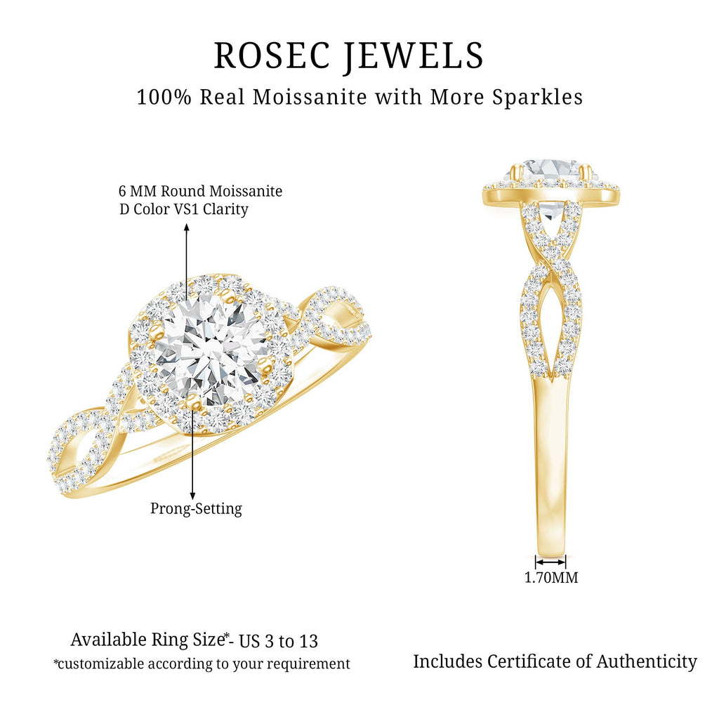 Certified Moissanite Halo Engagement Ring with Criss Cross Shank