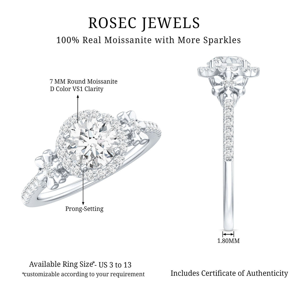 Certified 1.3 Carat Moissanite Floral Engagement Ring for Women