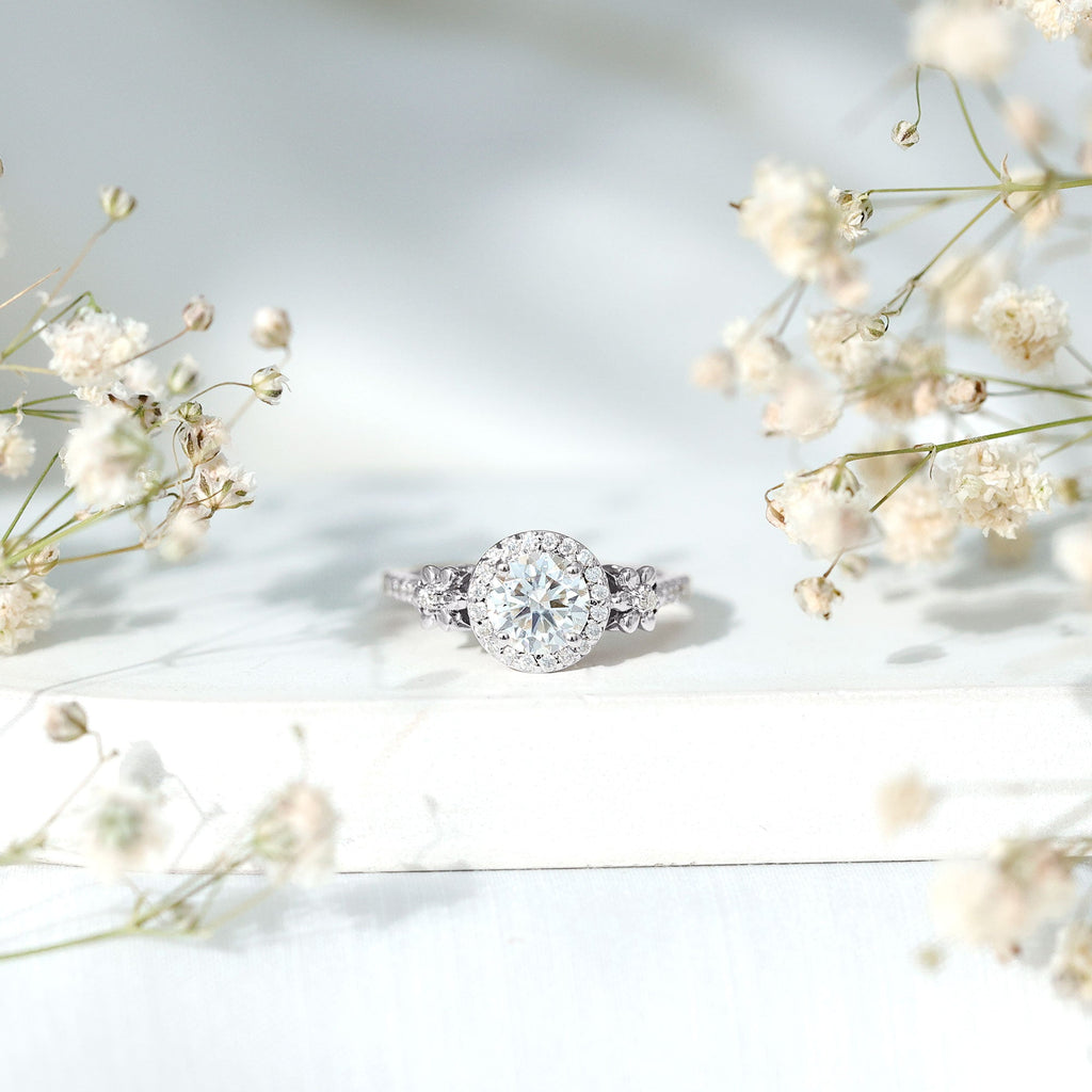Certified 1.3 Carat Moissanite Floral Engagement Ring for Women