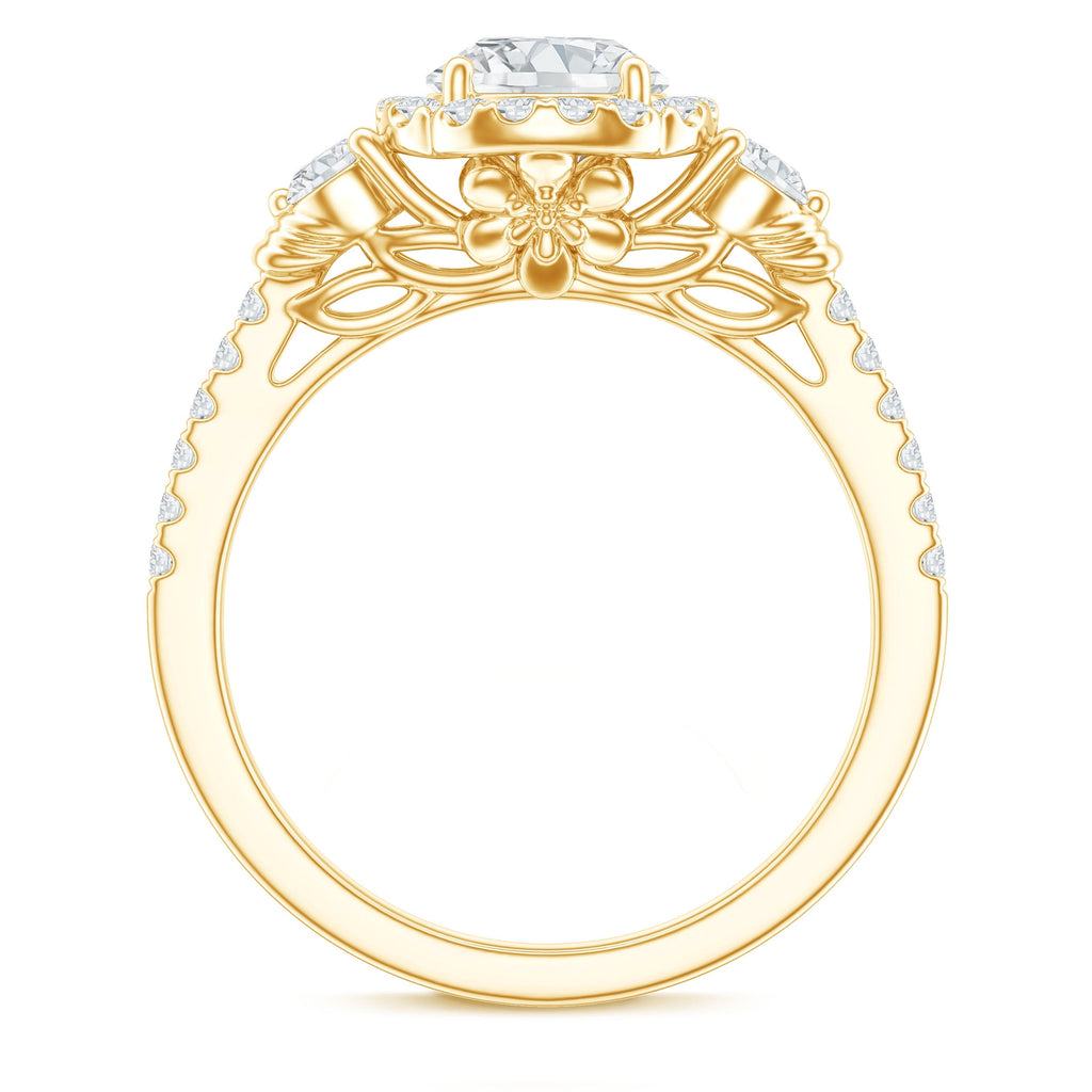 Moissanite Halo Engagement Ring for Her with Certificate
