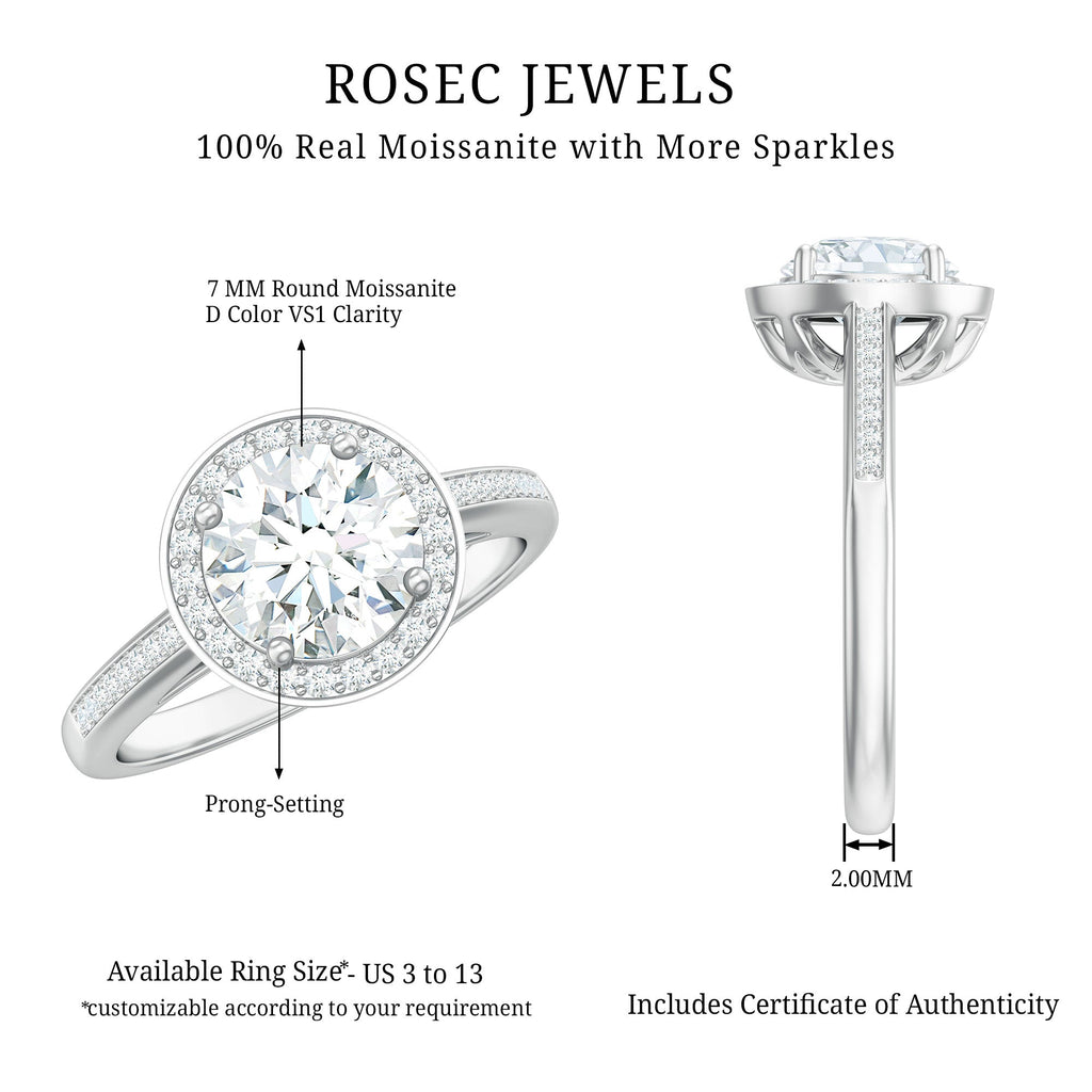 Round Moissanite Halo Engagement Ring with Certificate