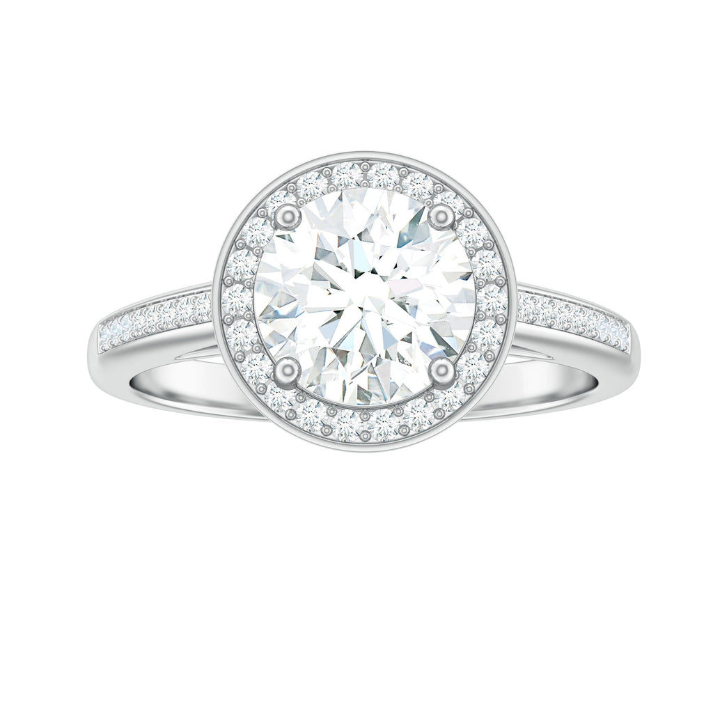 Round Moissanite Halo Engagement Ring with Certificate