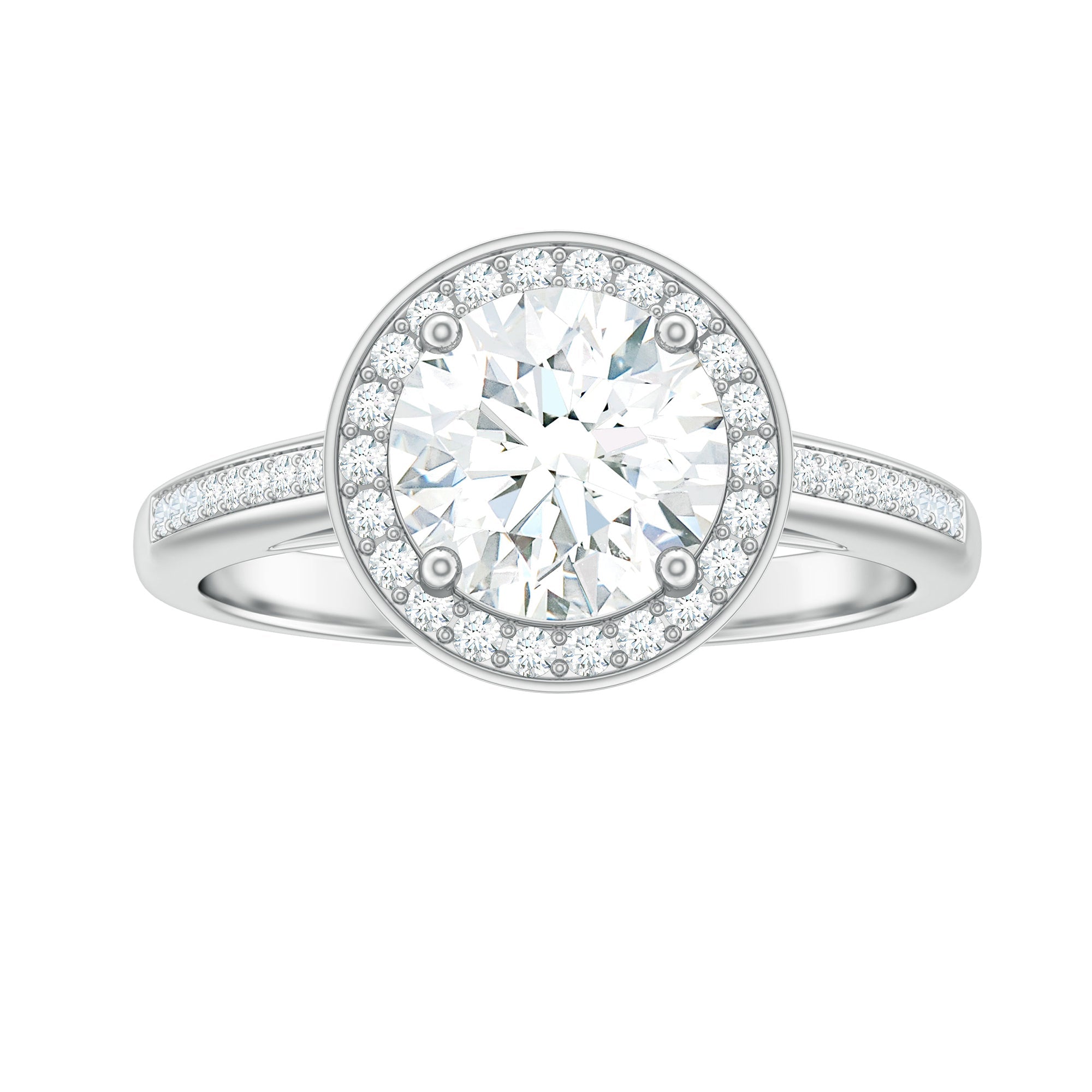 Round Moissanite Halo Engagement Ring with Certificate