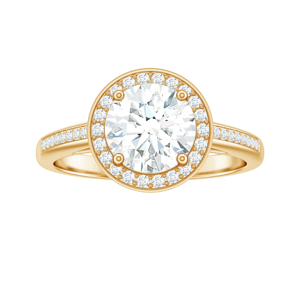 Round Moissanite Halo Engagement Ring with Certificate