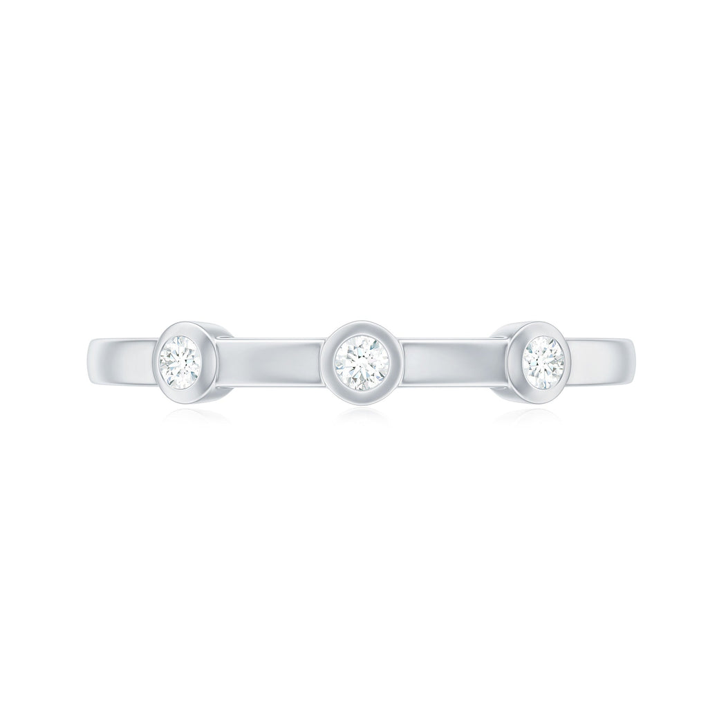 Certified Moissanite Three Stone Stackable Ring in Bezel Setting