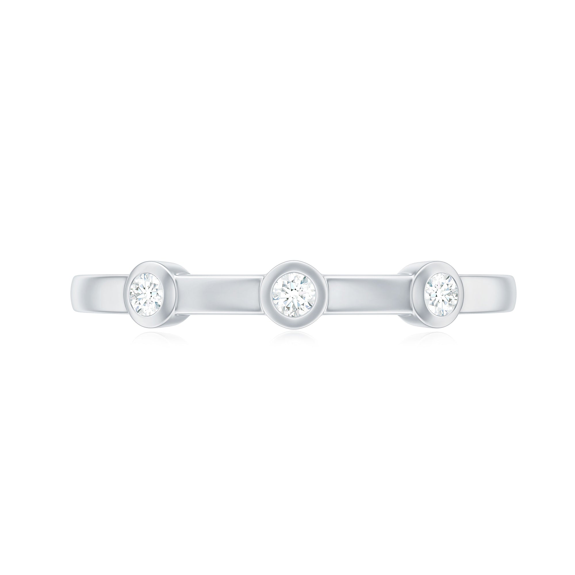 Certified Moissanite Three Stone Stackable Ring in Bezel Setting