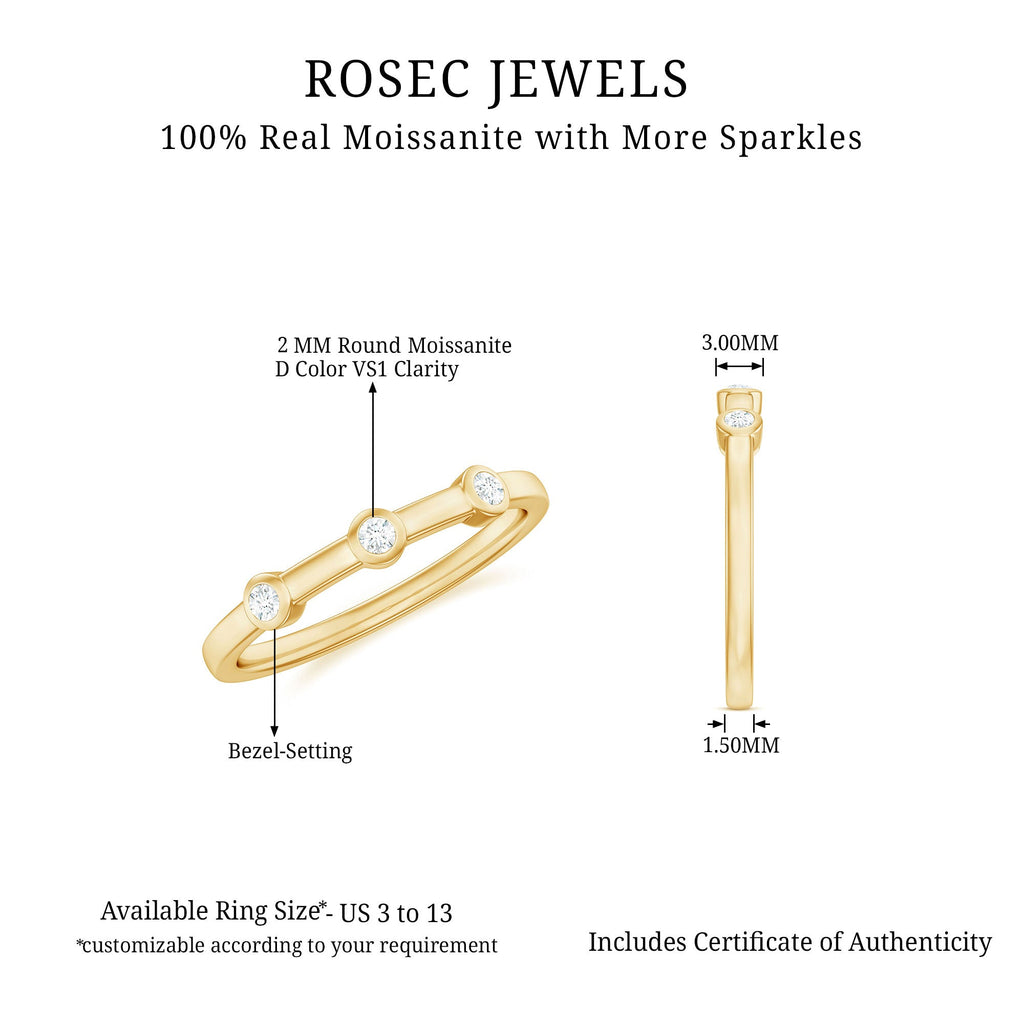 Certified Moissanite Three Stone Stackable Ring in Bezel Setting
