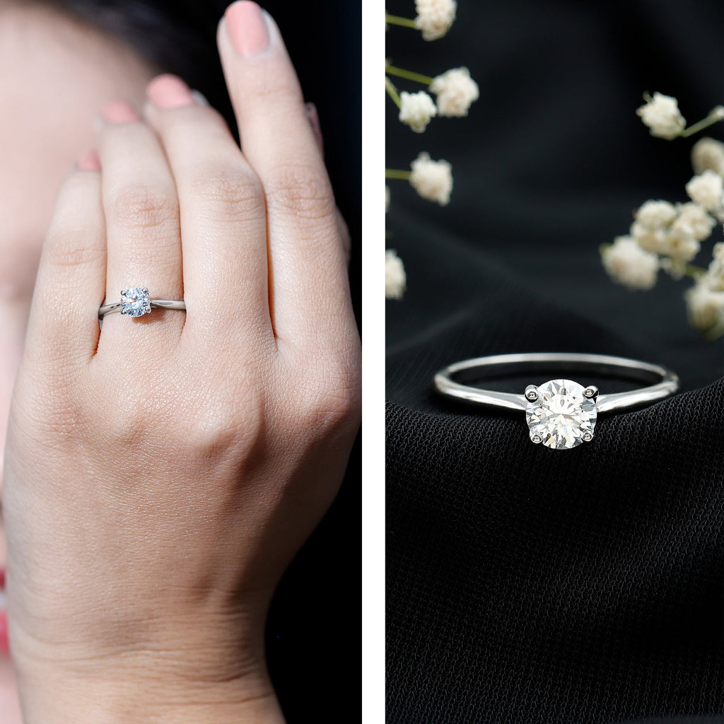 Solitaire Round Cut Moissanite Engagement Ring for Her