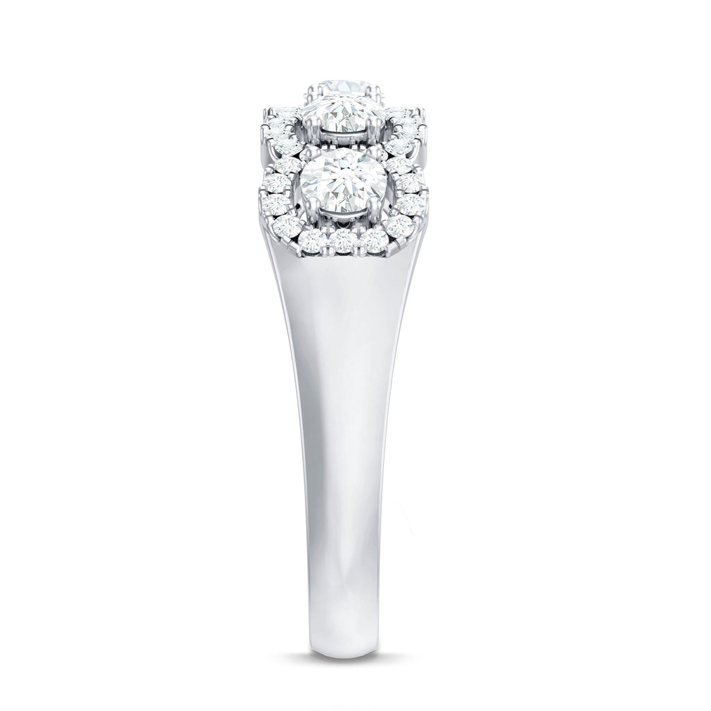Round Cut Moissanite 5 Stone Anniversary Ring with Halo