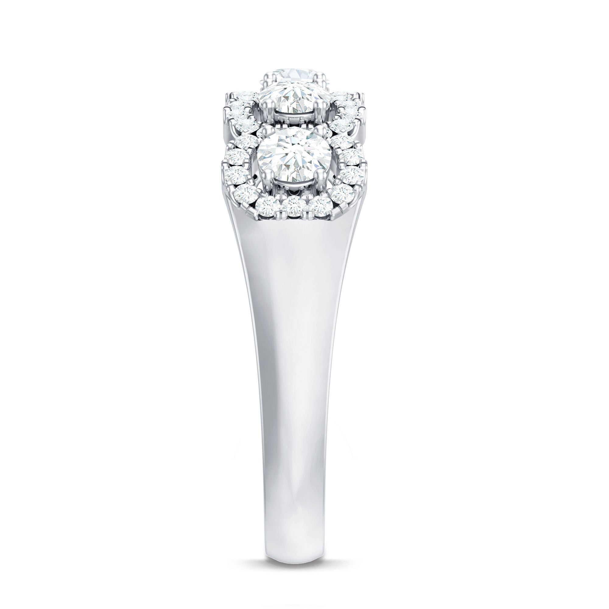 Round Cut Moissanite 5 Stone Anniversary Ring with Halo