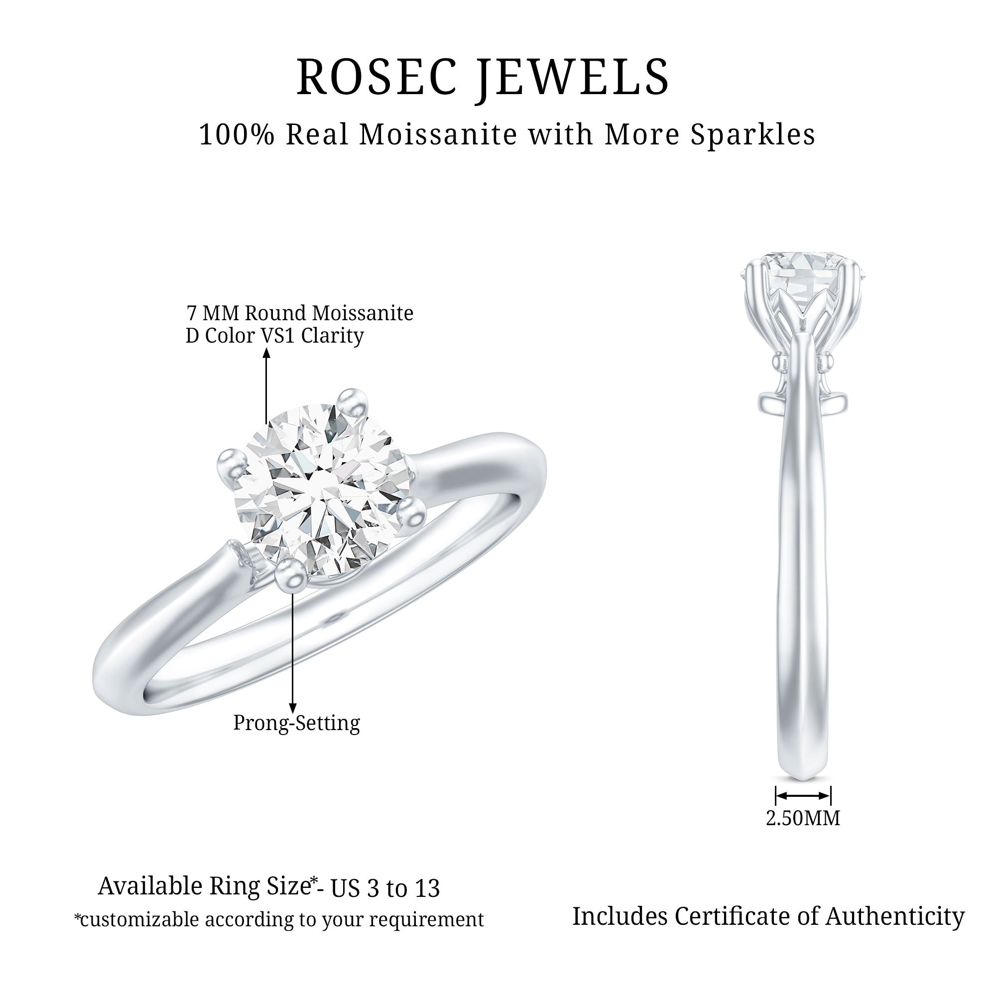Round Shaped Moissanite Solitaire Engagement Ring
