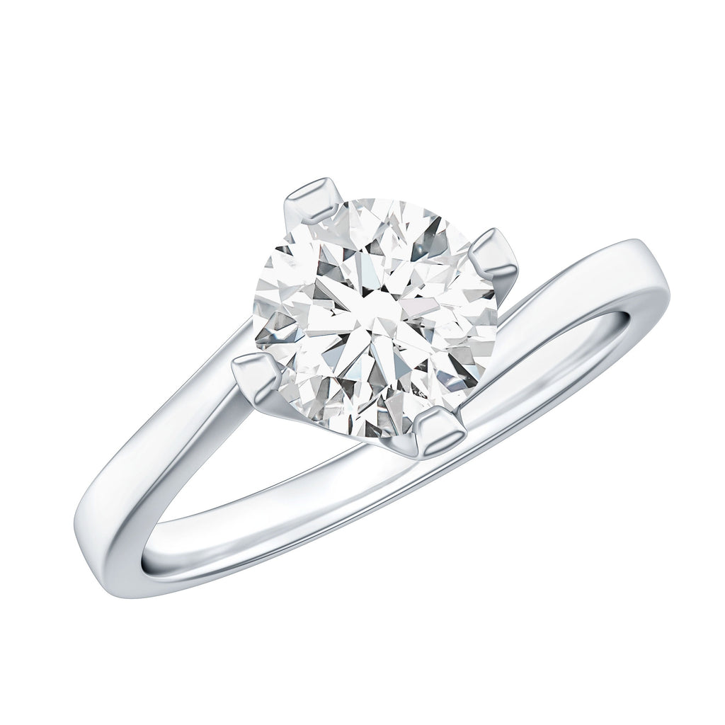 Certified Moissanite Solitaire Engagement Ring in Bypass Shank