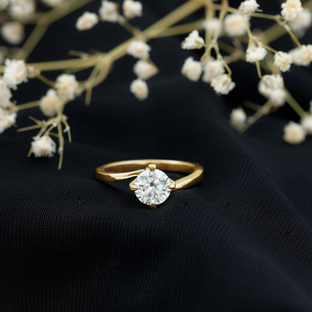Certified Moissanite Solitaire Engagement Ring in Bypass Shank