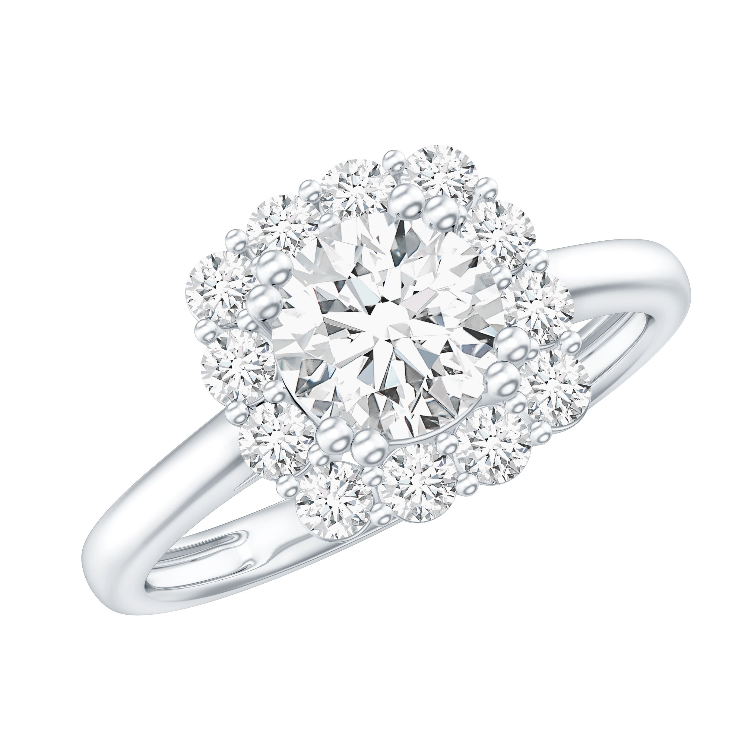 Classic Moissanite Halo Engagement Ring in Double Prong Setting