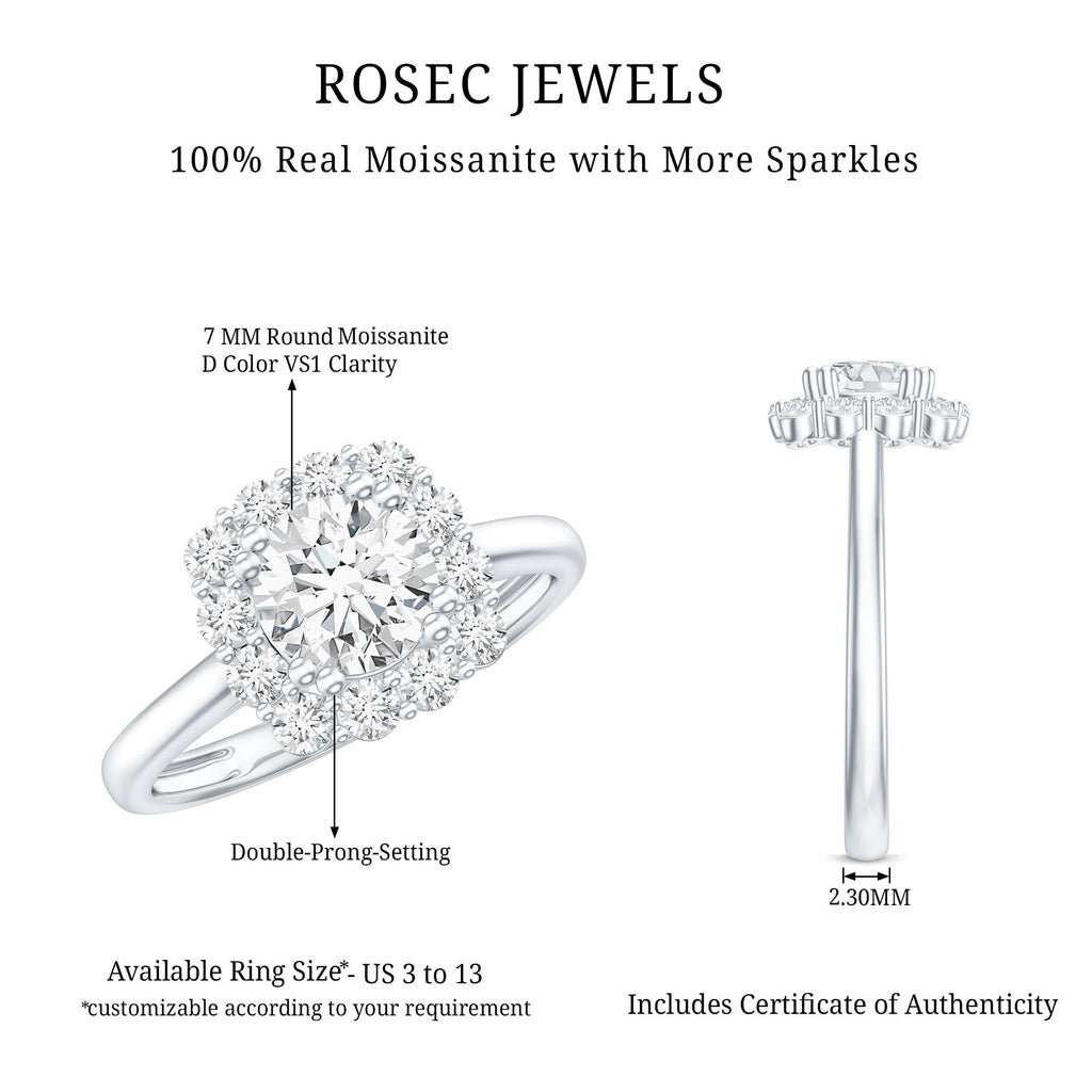 Classic Moissanite Halo Engagement Ring in Double Prong Setting