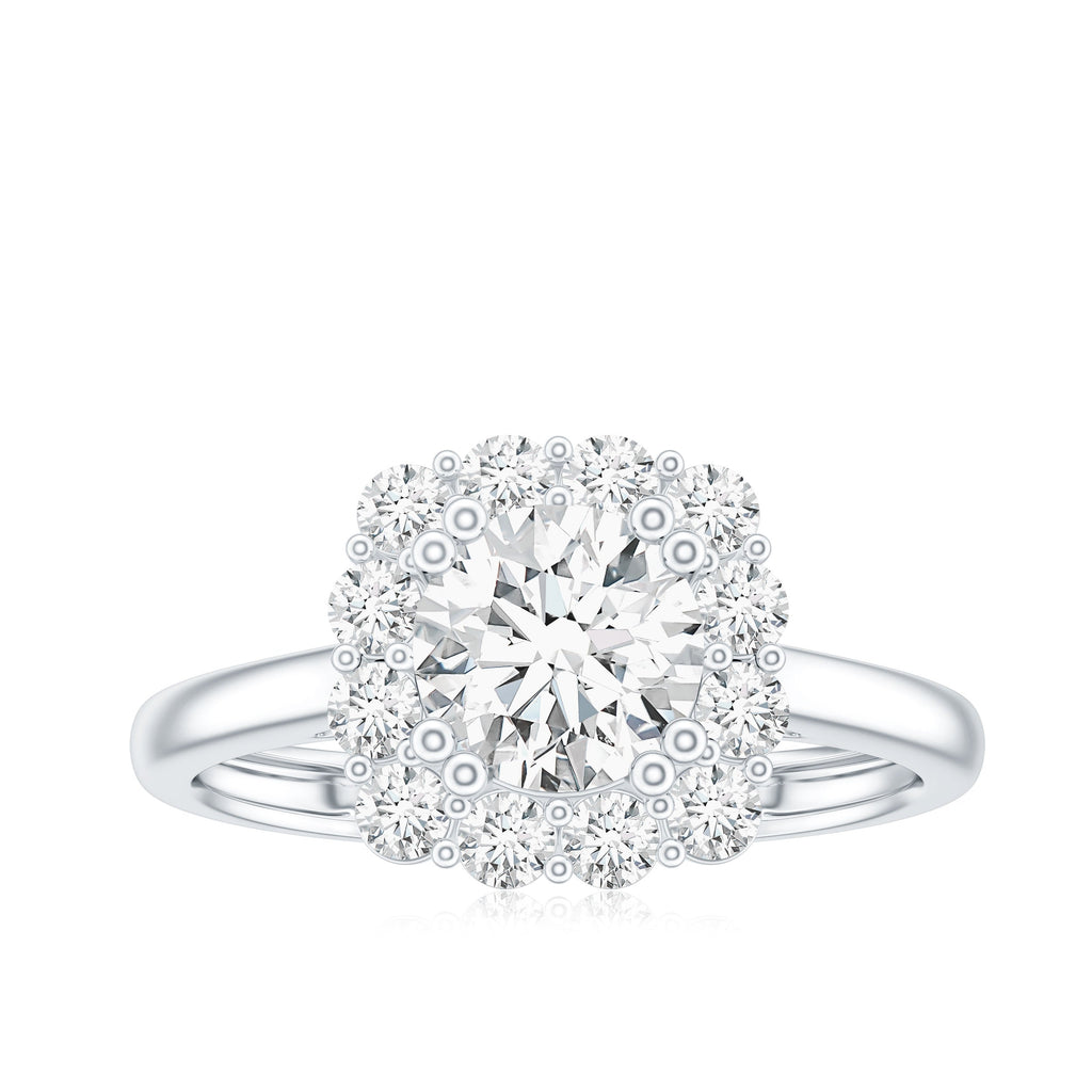 Classic Moissanite Halo Engagement Ring in Double Prong Setting