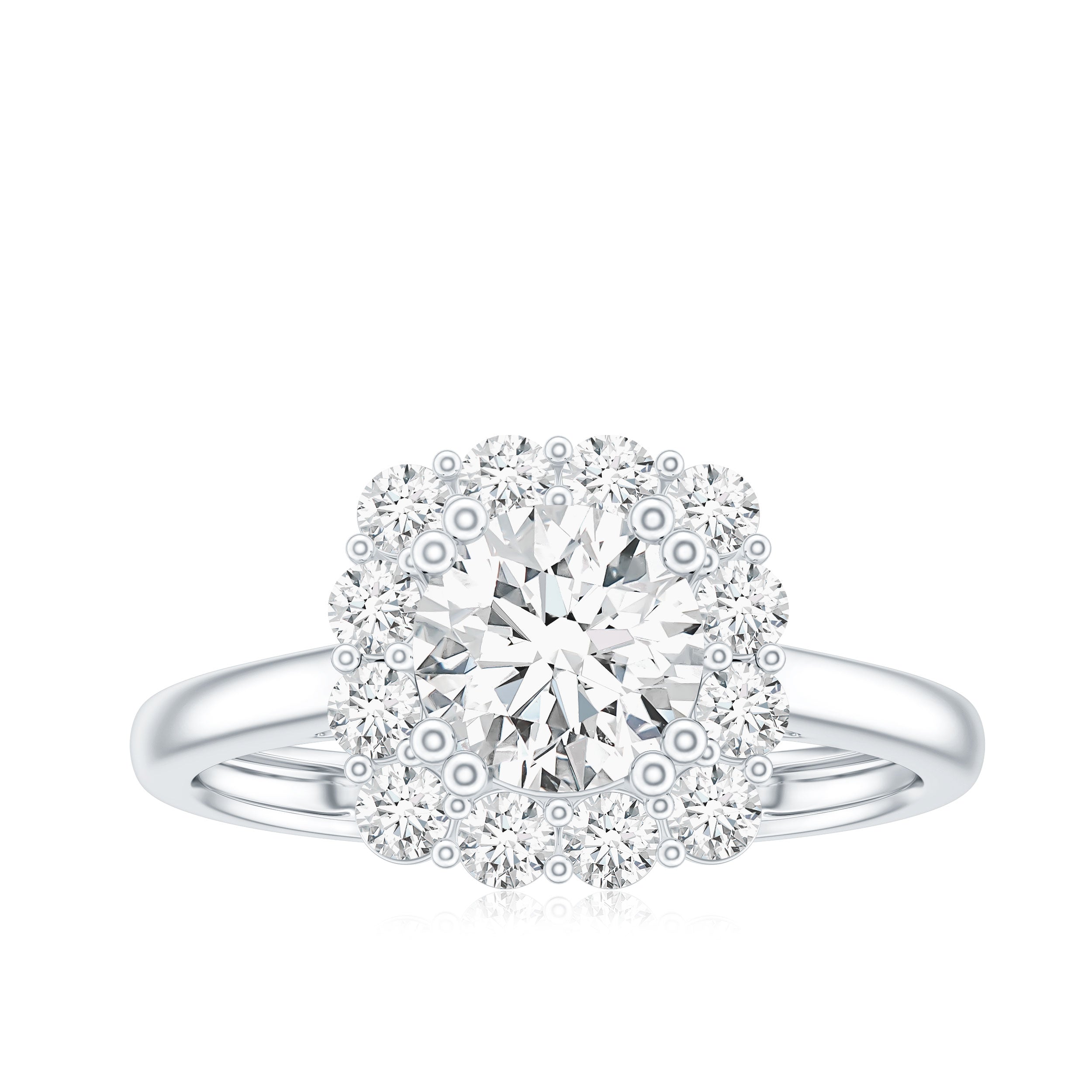 Classic Moissanite Halo Engagement Ring in Double Prong Setting