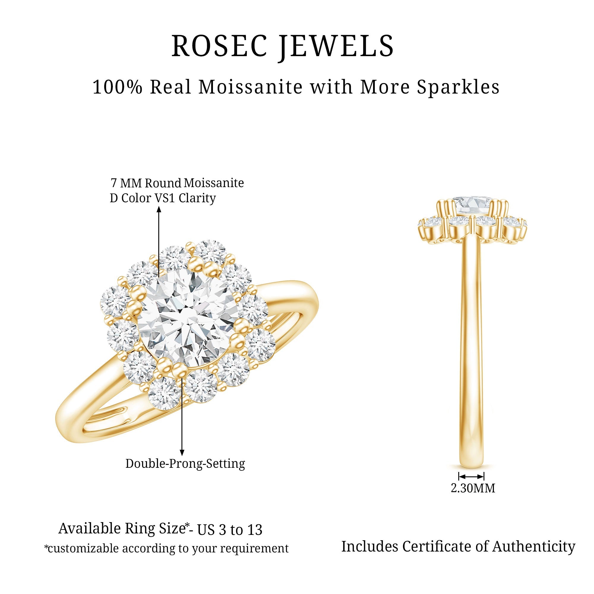 Classic Moissanite Halo Engagement Ring in Double Prong Setting