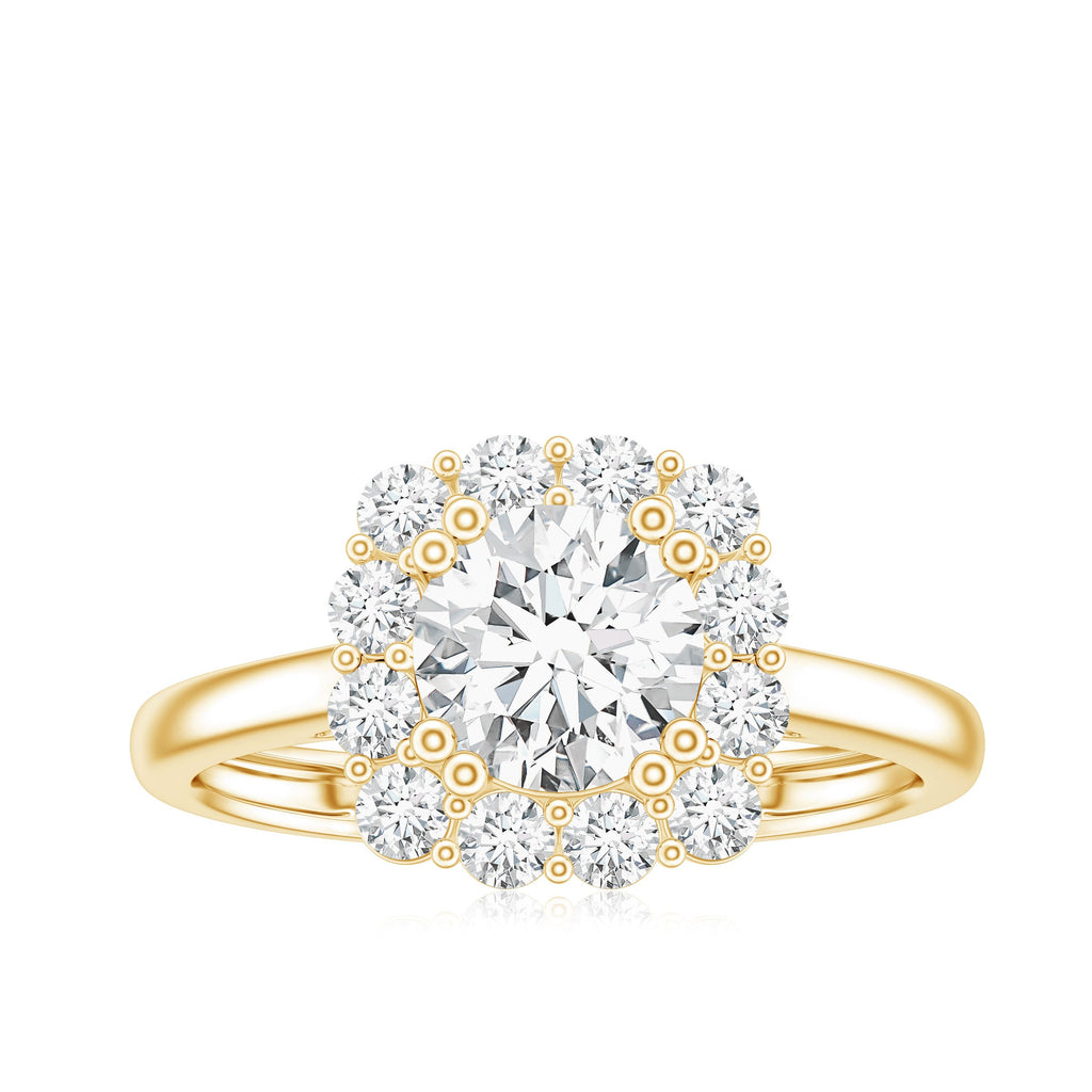 Classic Moissanite Halo Engagement Ring in Double Prong Setting