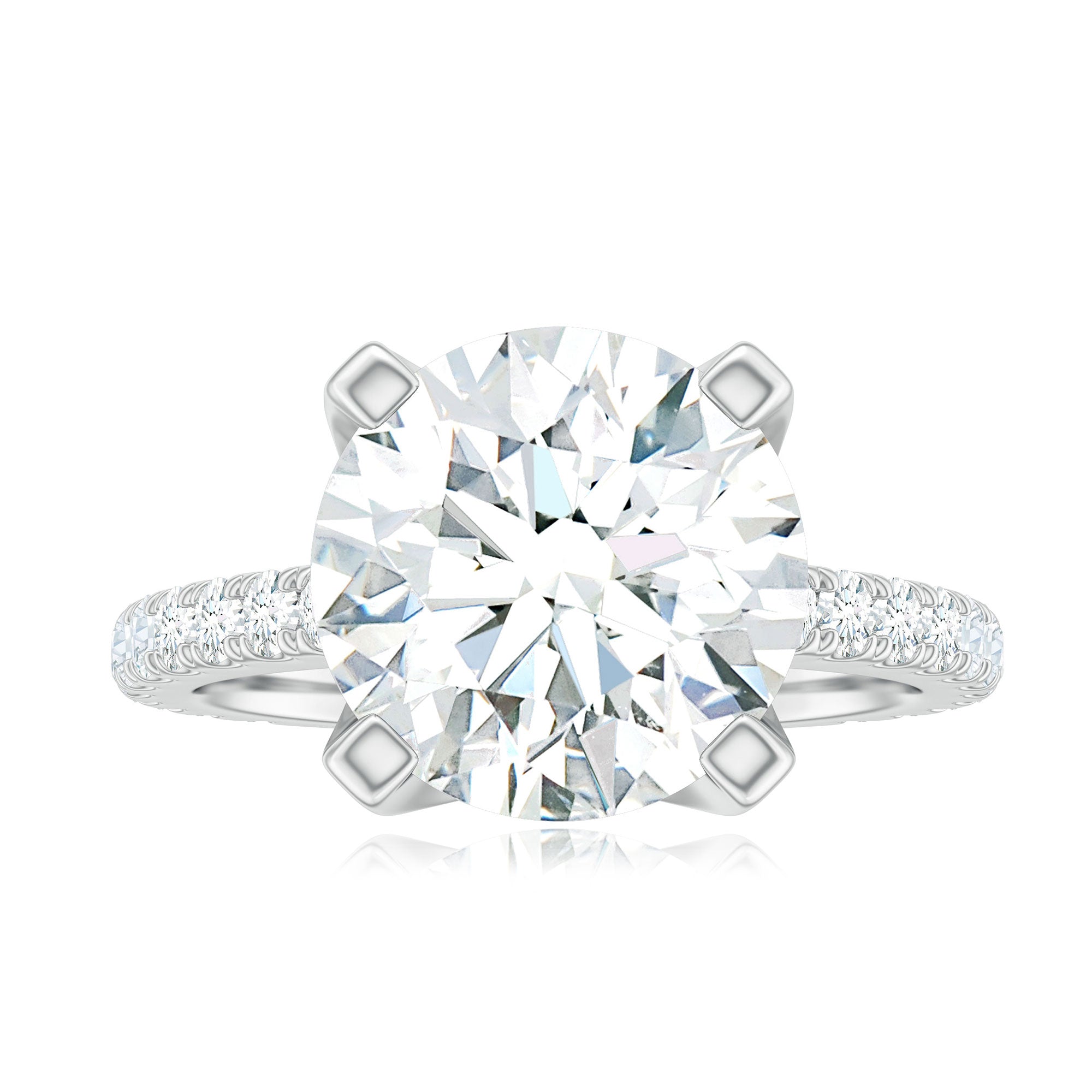 Round 4.4 Carat Moissanite Solitaire Engagement Ring with Side Stones