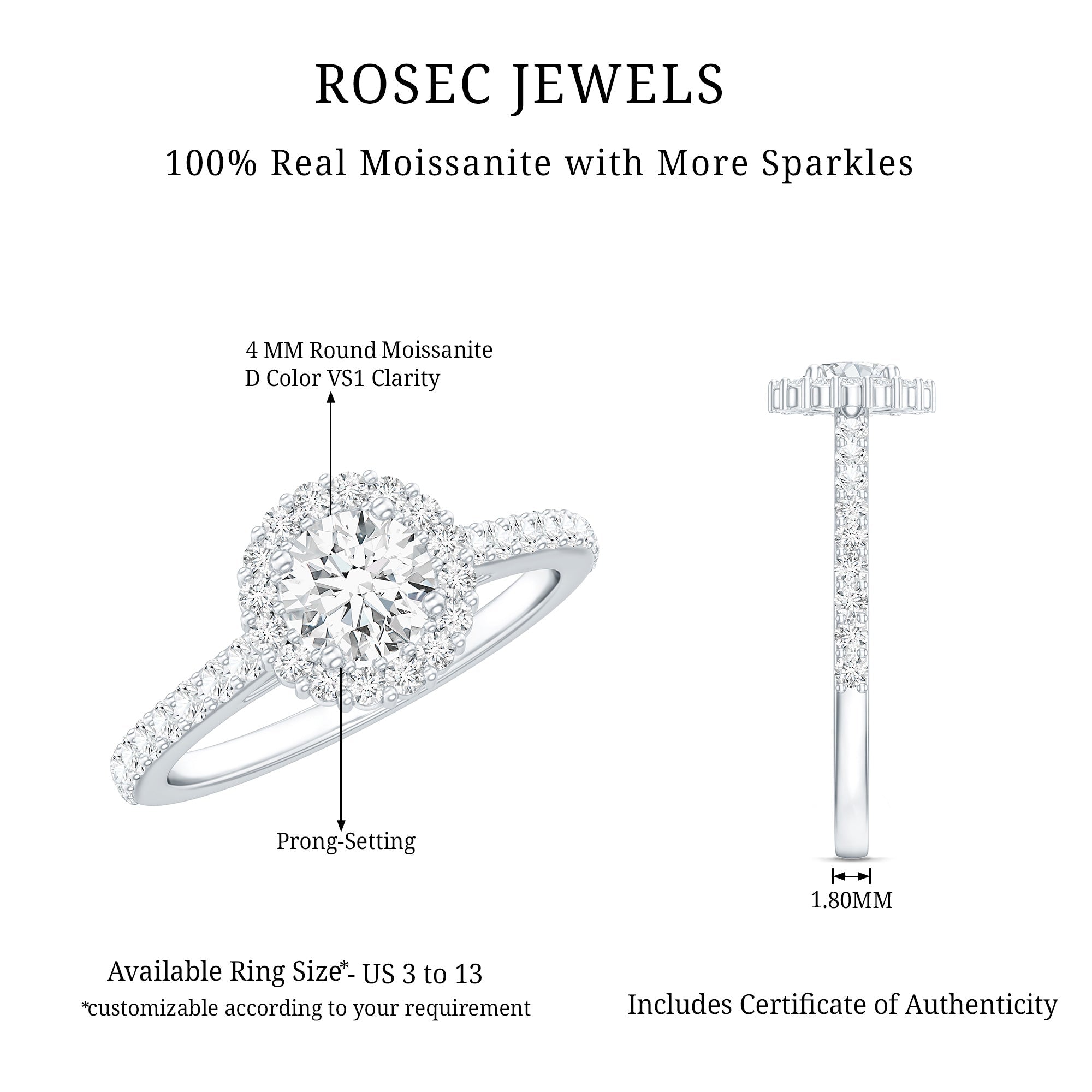 Classic Moissanite Halo Engagement Ring