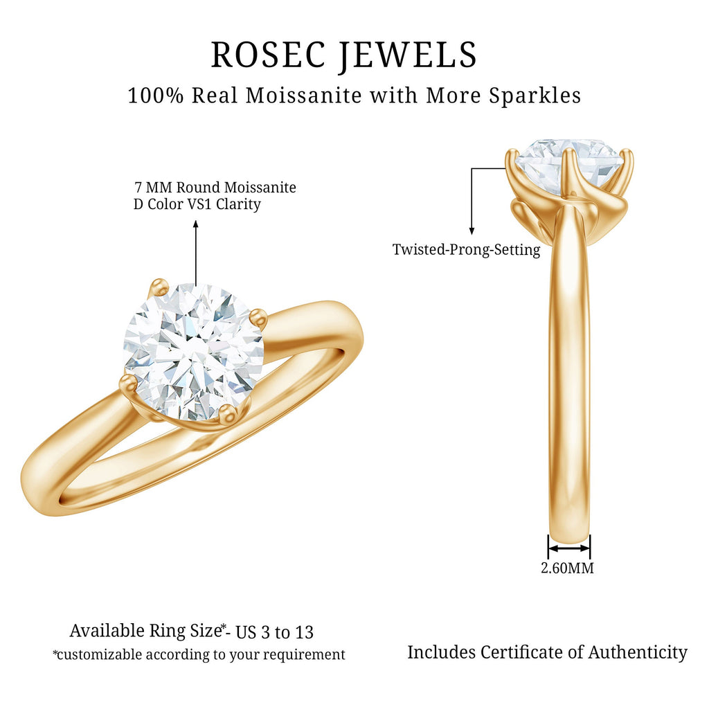 Twisted Prong Set Solitaire Moissanite Engagement Ring with Certificate