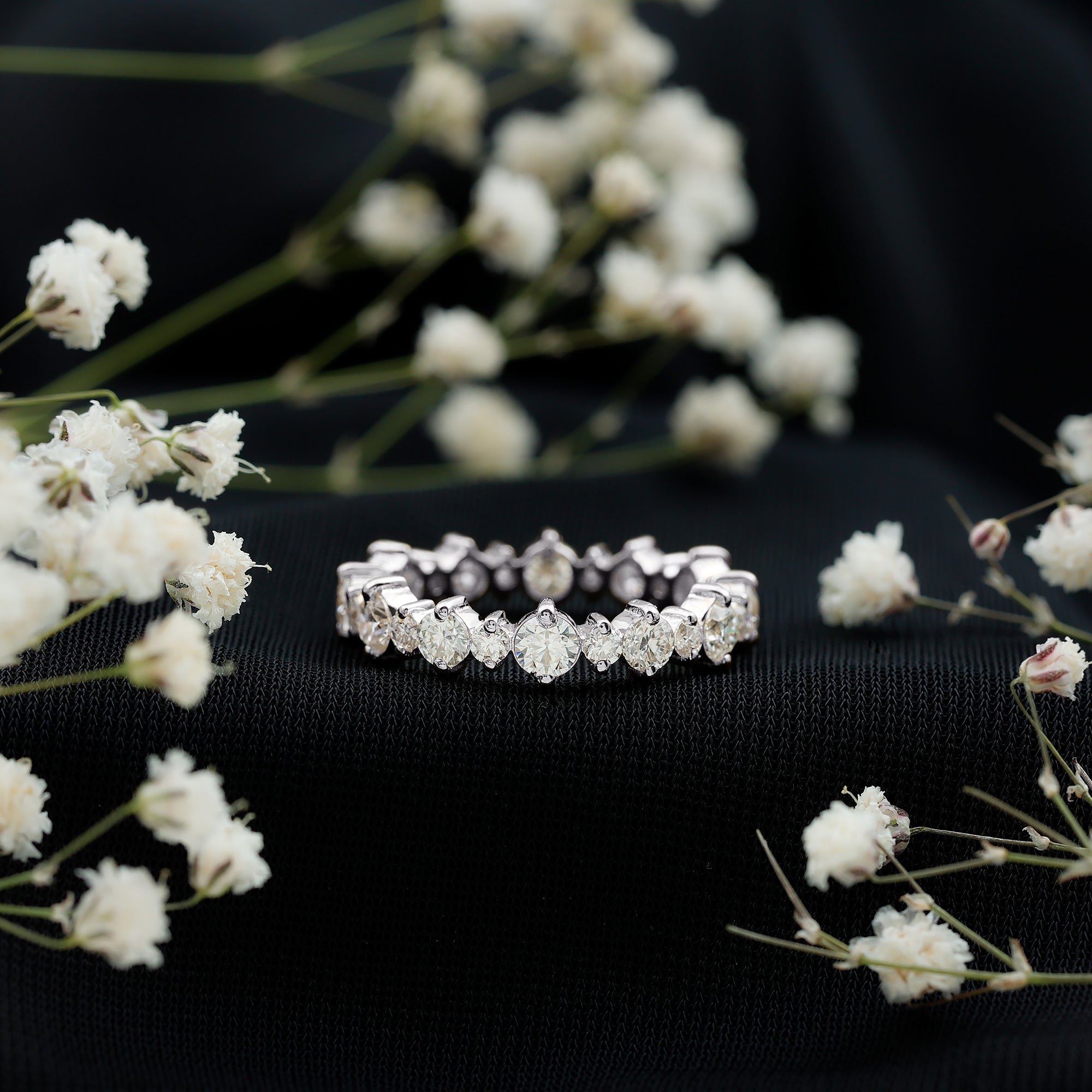 Round Certified Moissanite Stackable Eternity Ring For Women