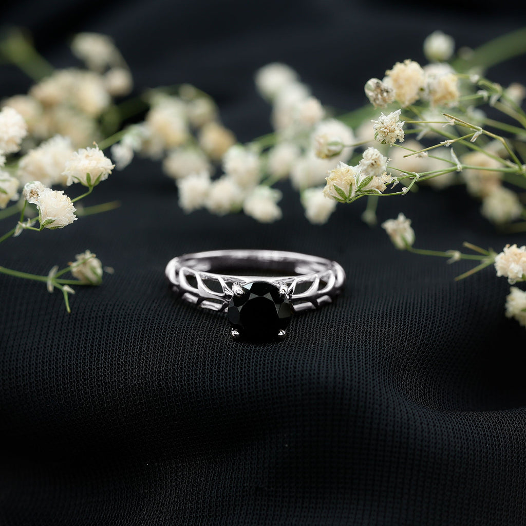 2 Carat Round Lab Grown Black Diamond Solitaire Engagement Ring
