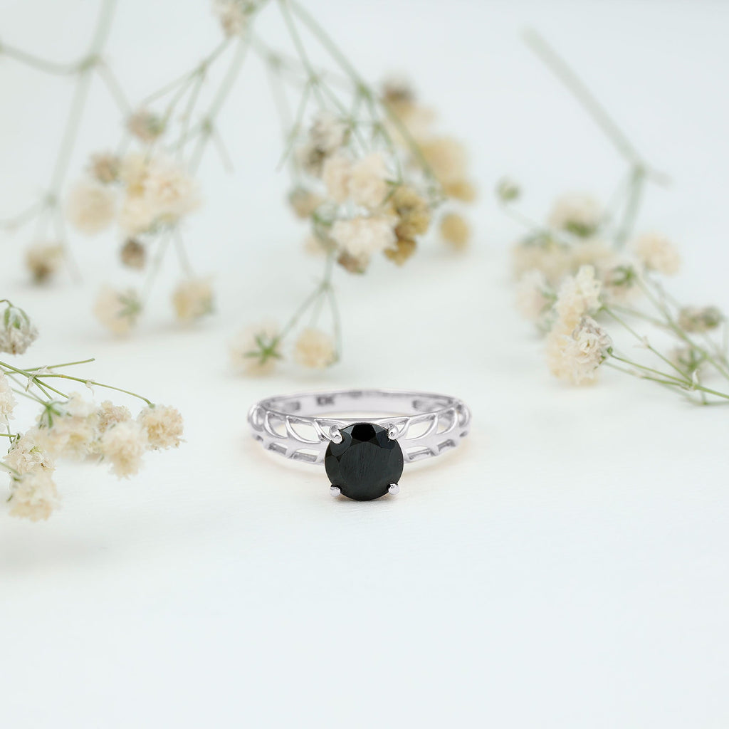 2 Carat Round Lab Grown Black Diamond Solitaire Engagement Ring