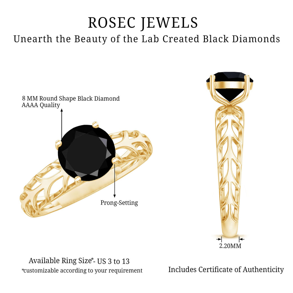 2 Carat Round Lab Grown Black Diamond Solitaire Engagement Ring