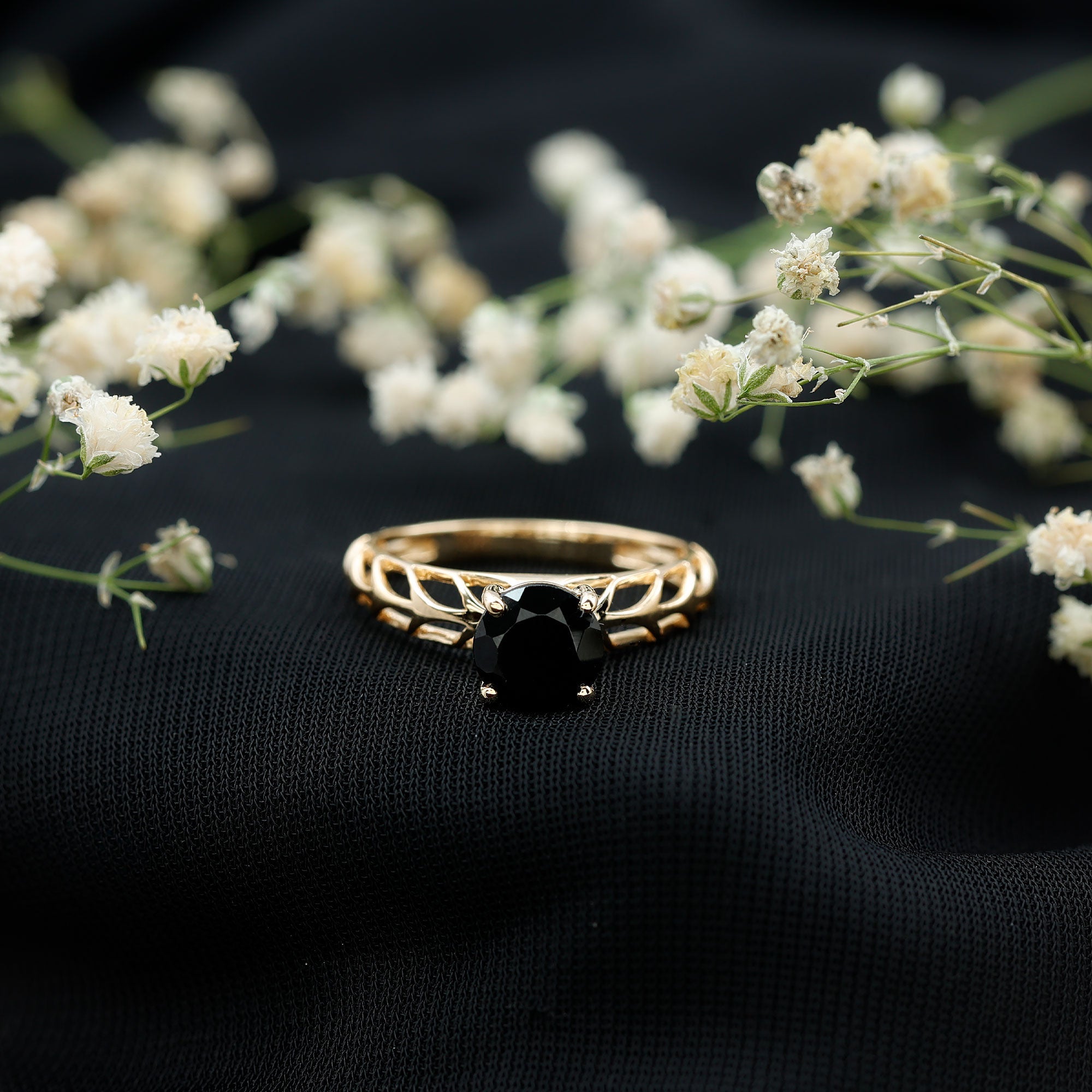 2 Carat Round Lab Grown Black Diamond Solitaire Engagement Ring