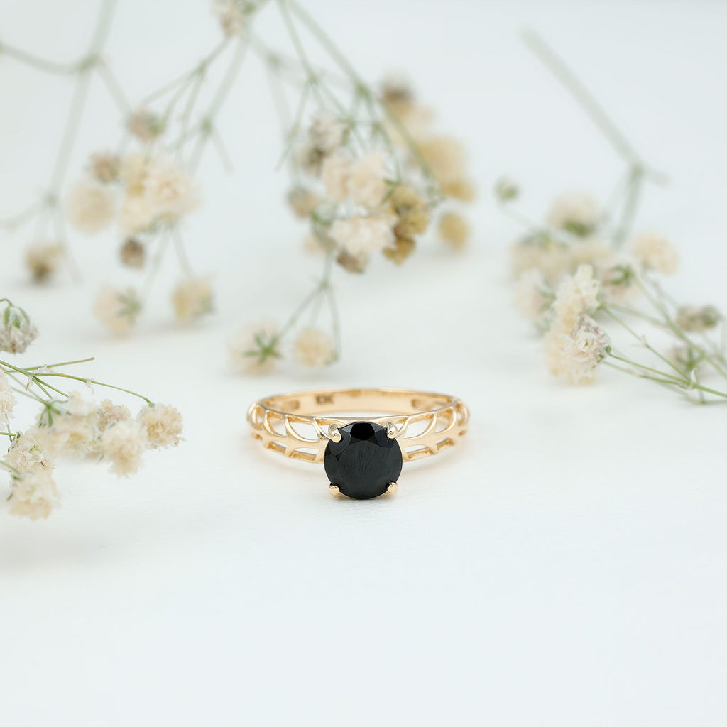 2 Carat Round Lab Grown Black Diamond Solitaire Engagement Ring