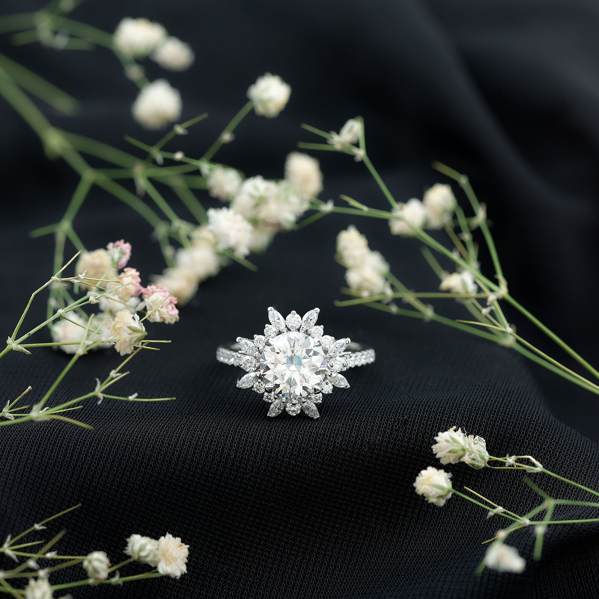 Certified Round Moissanite Halo Engagement Ring for Her