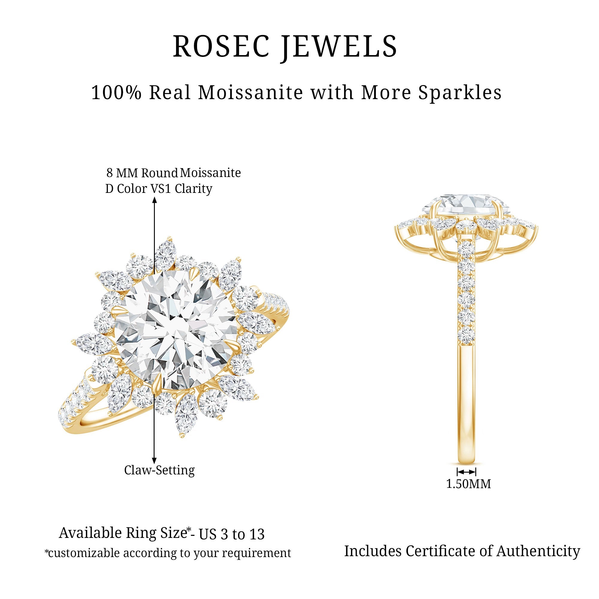 Certified Round Moissanite Halo Engagement Ring for Her