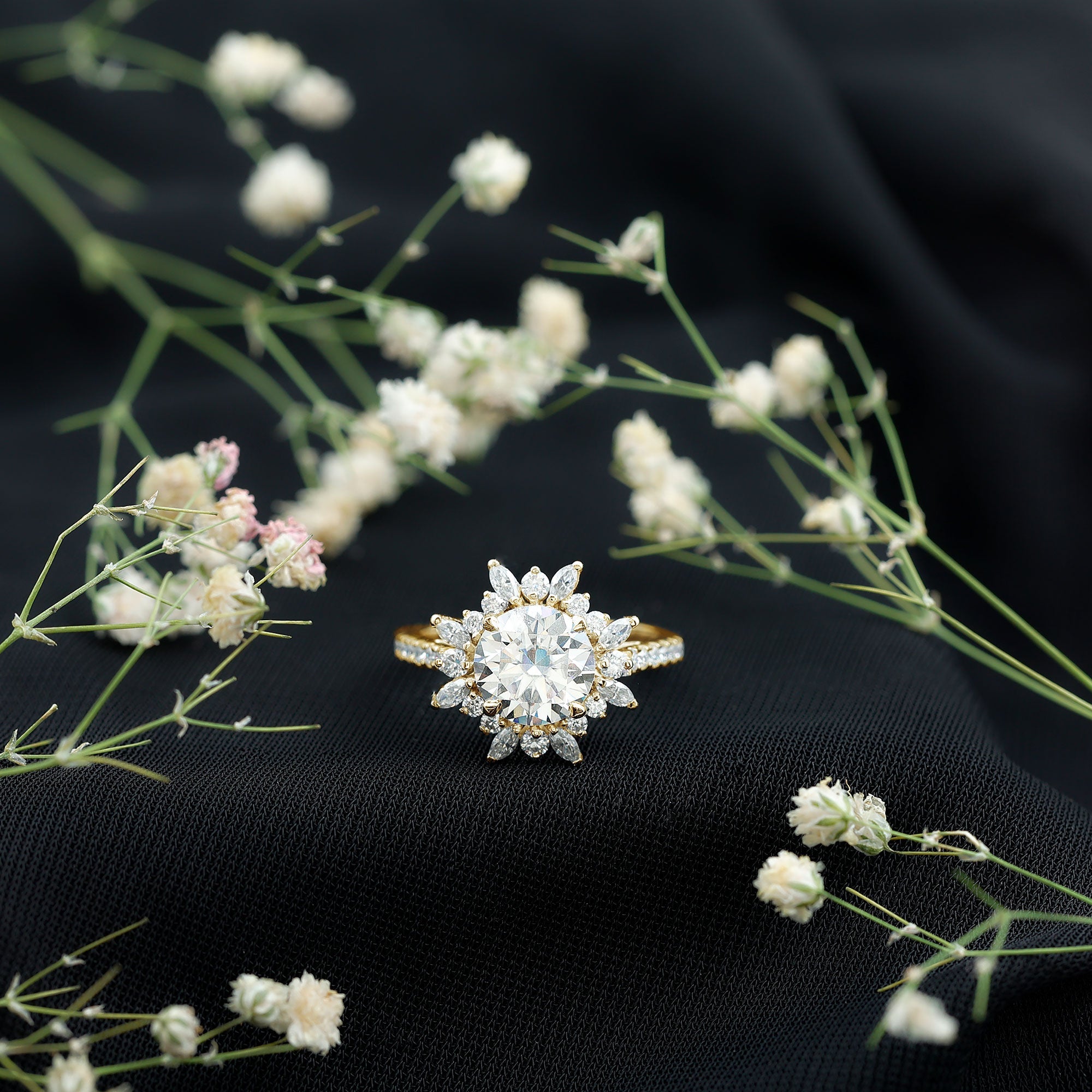 Certified Round Moissanite Halo Engagement Ring for Her