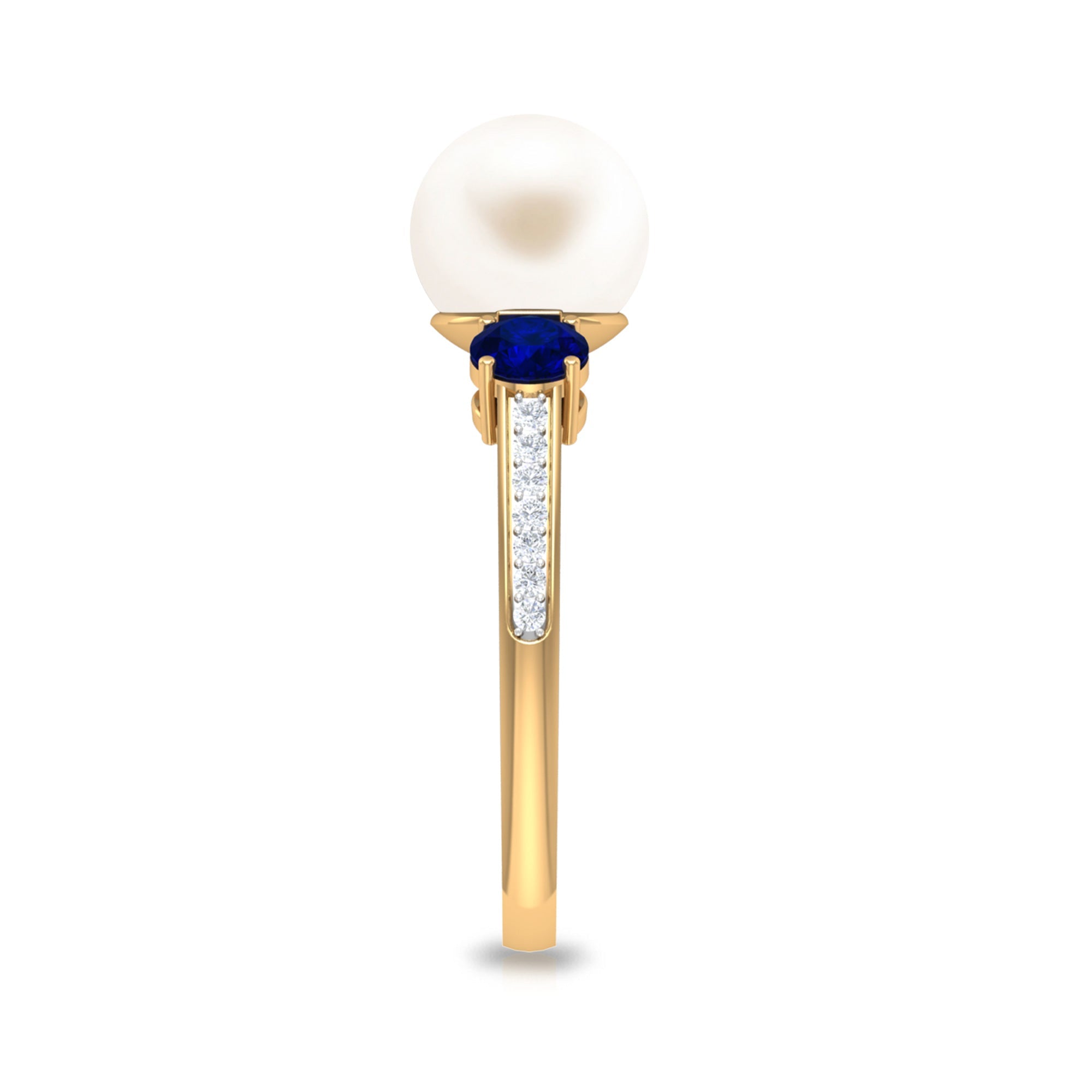 7.4 Carat White Pearl and Sapphire 3 Stone Engagement Ring with Diamond
