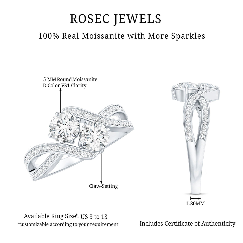 Certified Moissanite Two Stone Engagement Ring in Bypass Band