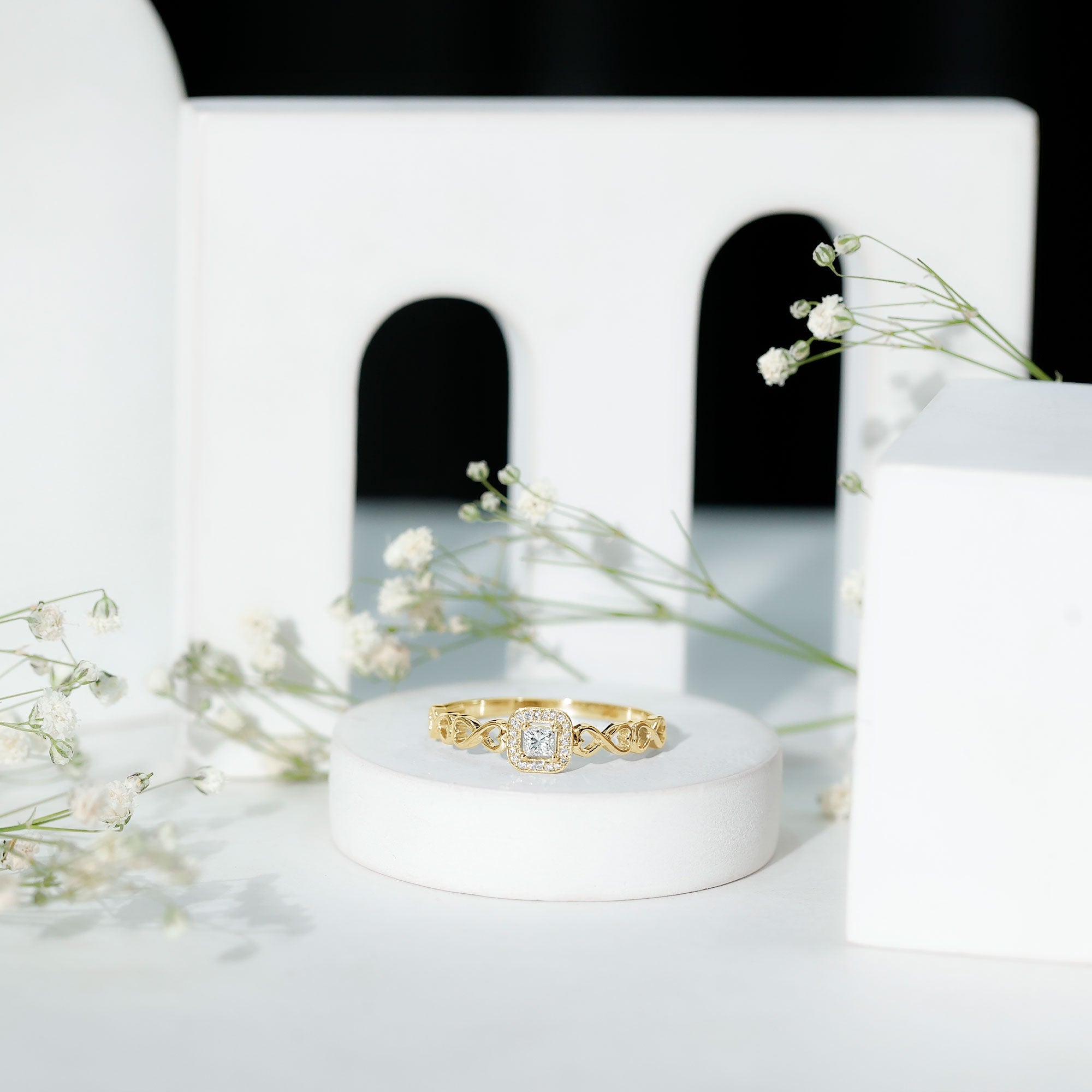Real Princess Cut Diamond Infinity Heart Engagement Ring