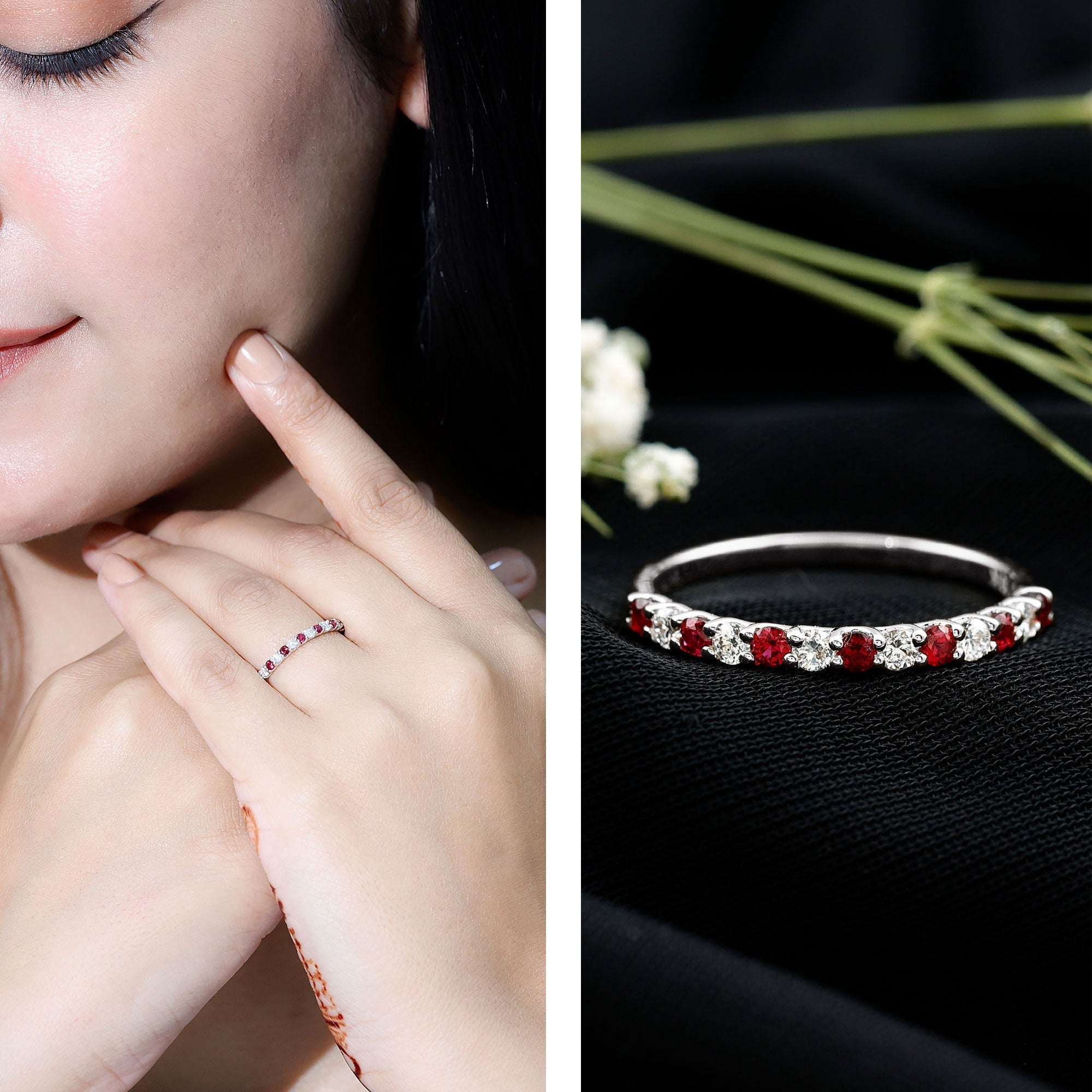 Lab Created Ruby and Diamond Stackable Band Ring